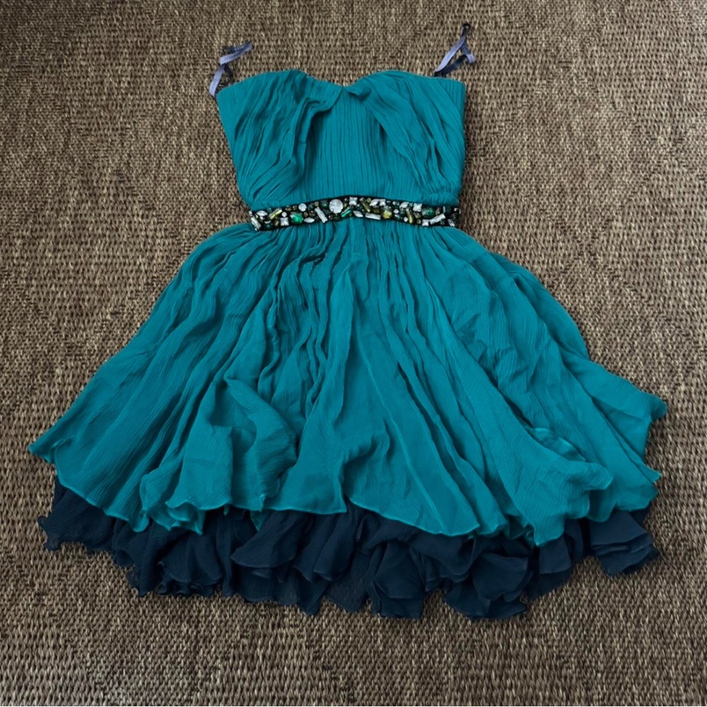 Vera Wang Lavender Label Teal Strapless Dress
